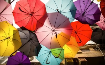 a group of umbrellas in the sky