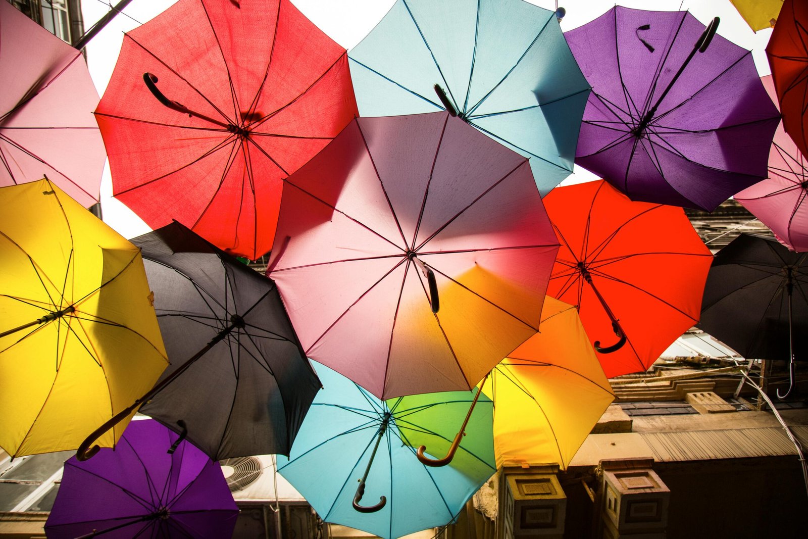 a group of umbrellas in the sky